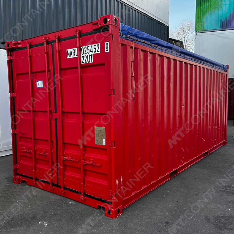 Roter 20 Fuß Open Top Container NARU 025452 9, Rückansicht von außen