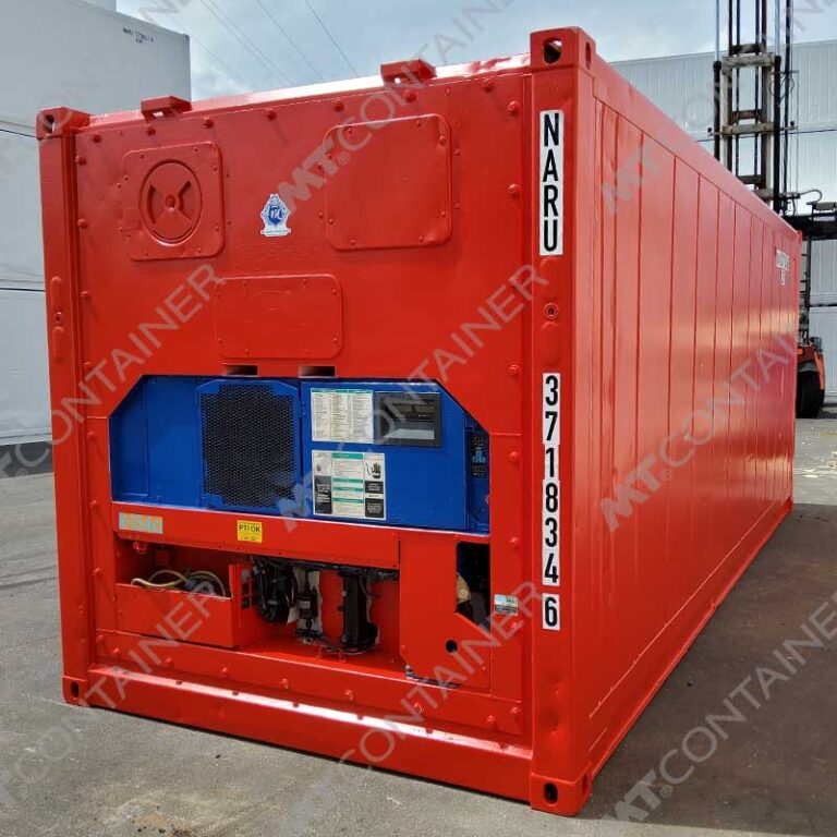 Roter 20 Fuß Kühlcontainer NARU 371834 6, Blick auf das Kühlaggregat