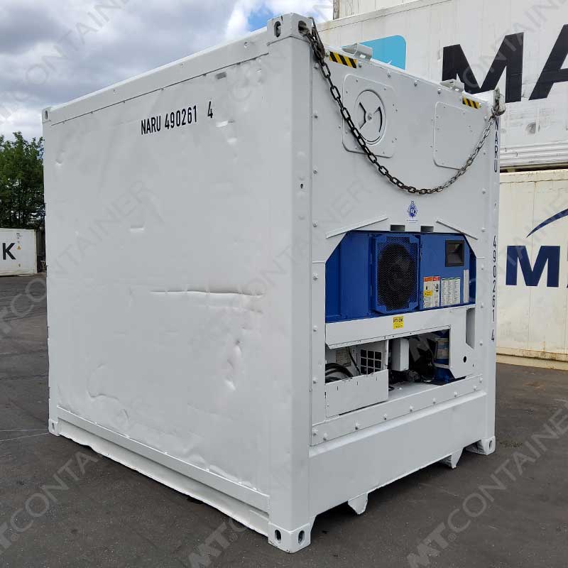 Weißer 10 Fuß High Cube Kühlcontainer NARU 490261 4, Vorderansicht von außen