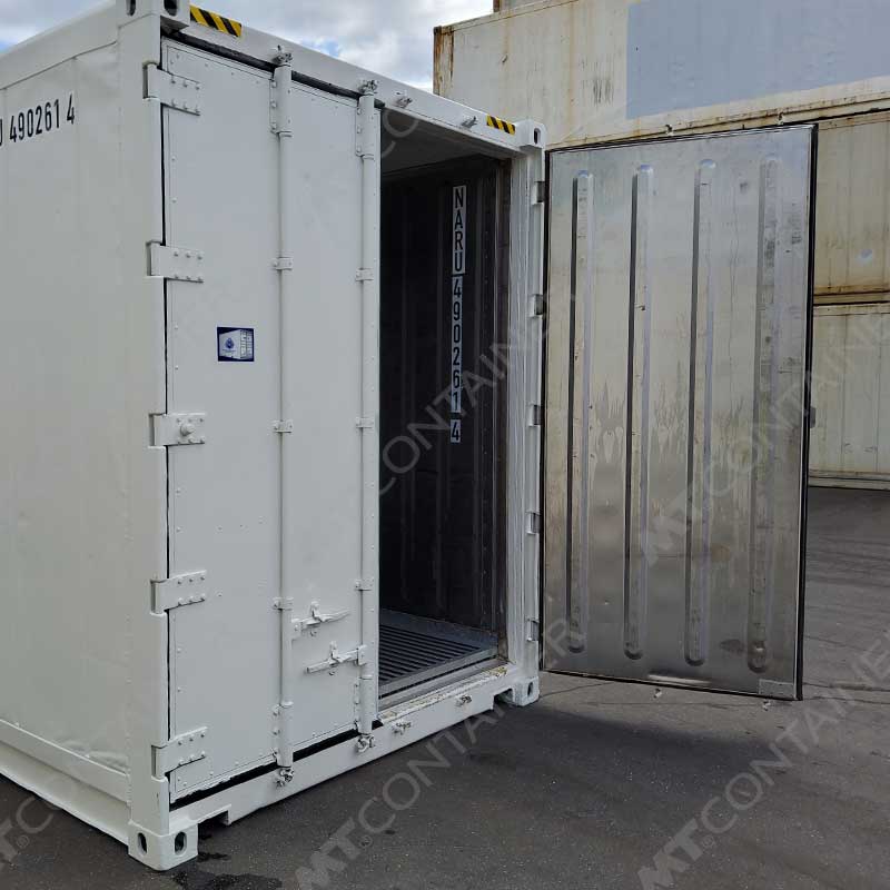Weißer 10 Fuß High Cube Kühlcontainer NARU 490261 4 mit offener Tür