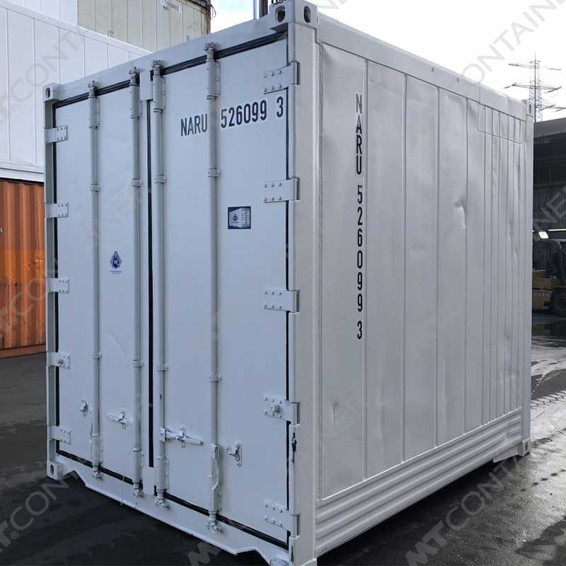 Weißer 10 Fuß High Cube Kühlcontainer NARU 526099 3, Rückansicht von außen rechts