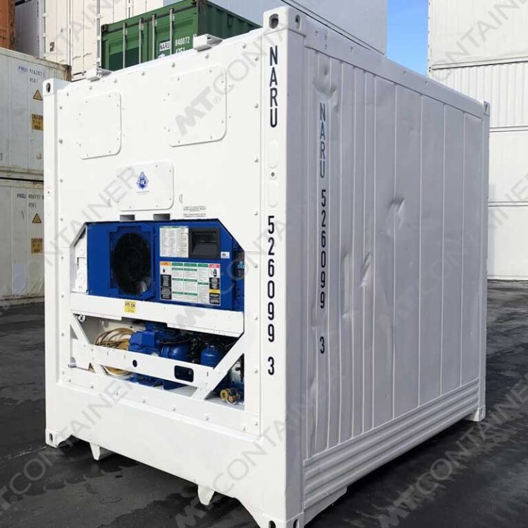 Weißer 10 Fuß High Cube Kühlcontainer NARU 526099 3, Blick auf das Kühlaggregat