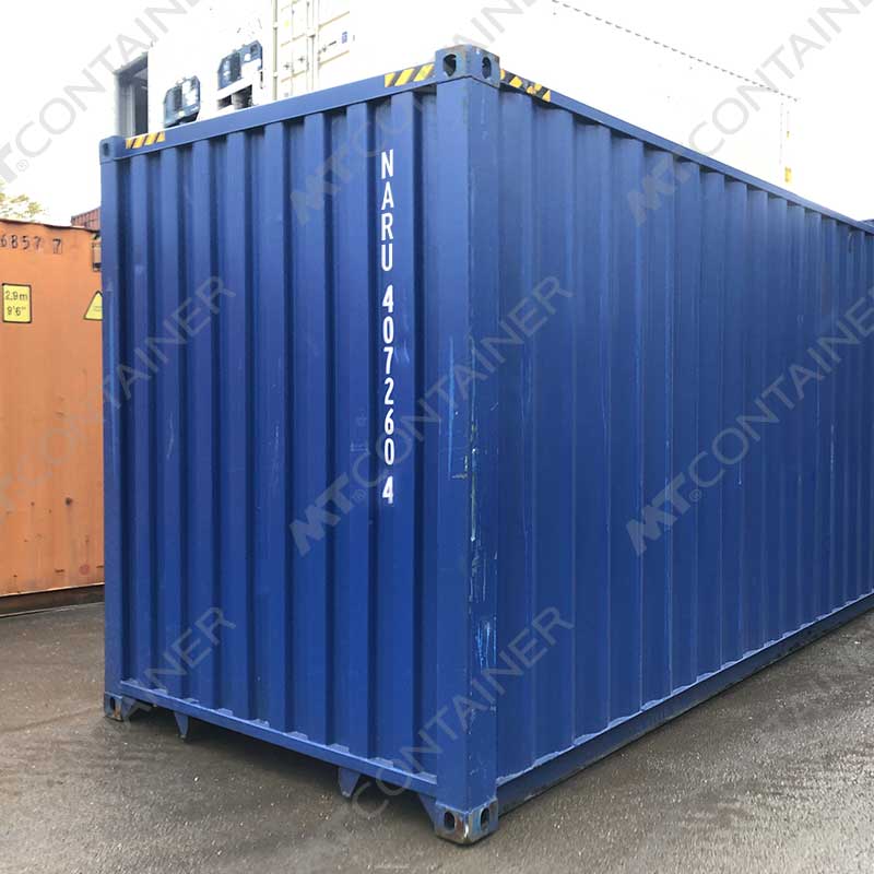 Blauer 40 Fuß High Cube Lagercontainer NARU 407260 4, Vorderansicht von außen rechts