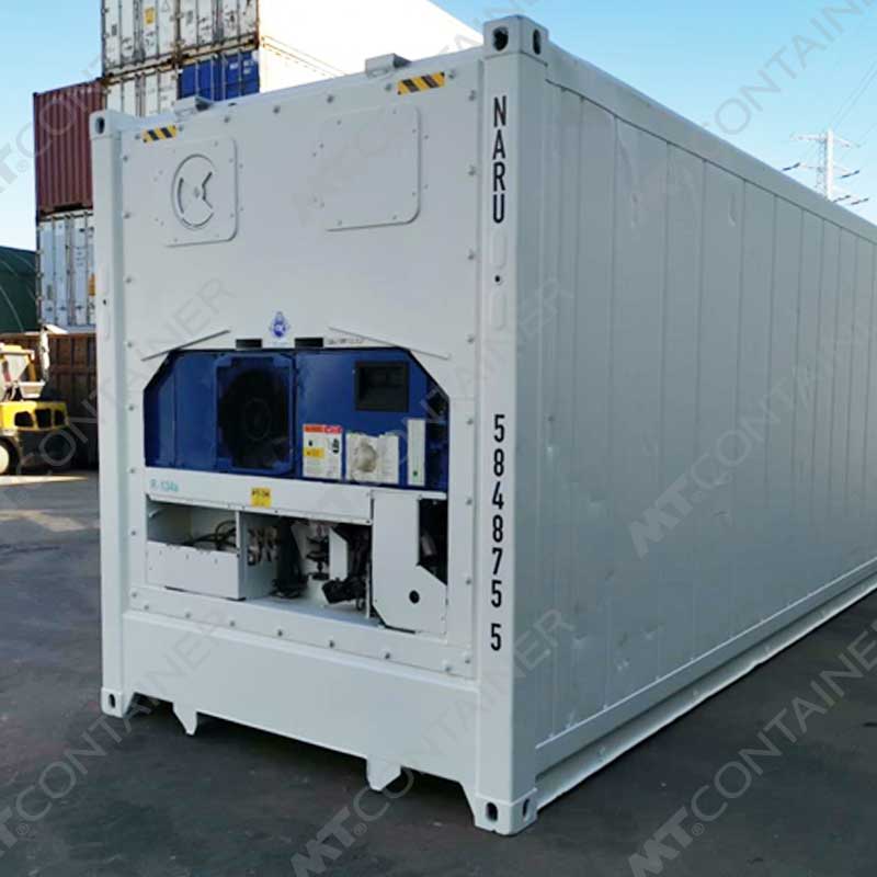 Weißer 40 Fuß High Cube Kühlcontainer NARU 584875 5, Blick auf das Kühlaggregat