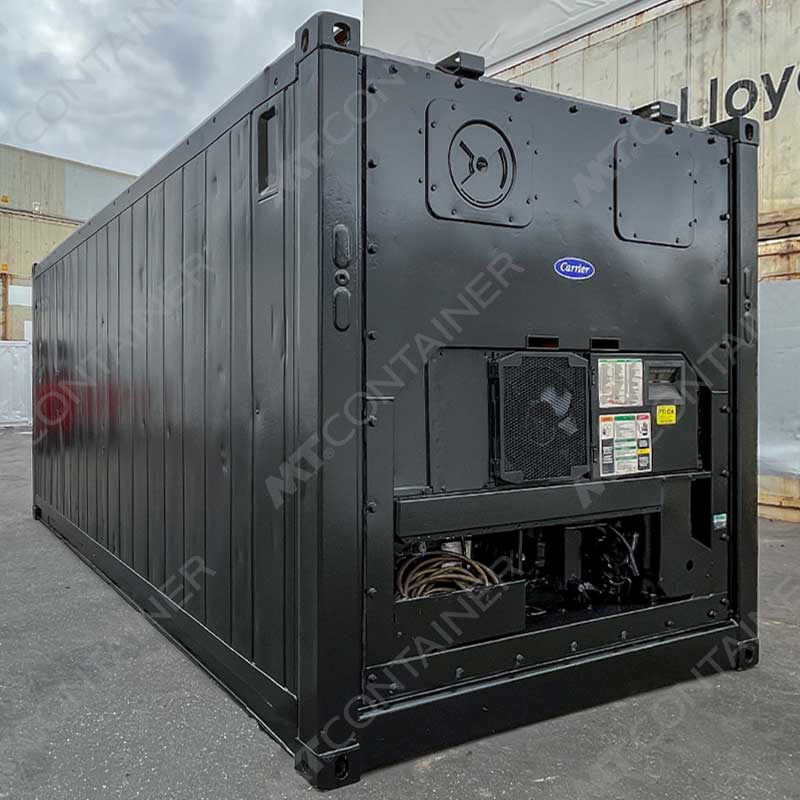 Schwarzer 20 Fuss Sonderbau-Kühlcontainer, Blick auf das Kühlaggregat