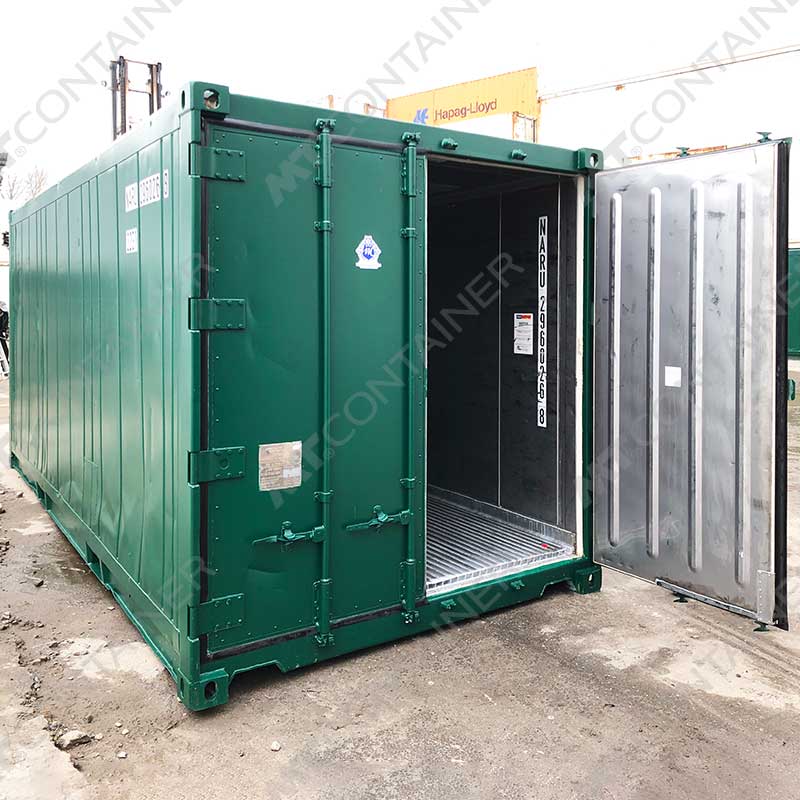 Grüner 20 Fuß Isoliercontainer NARU 296026 8 mit offener Tür