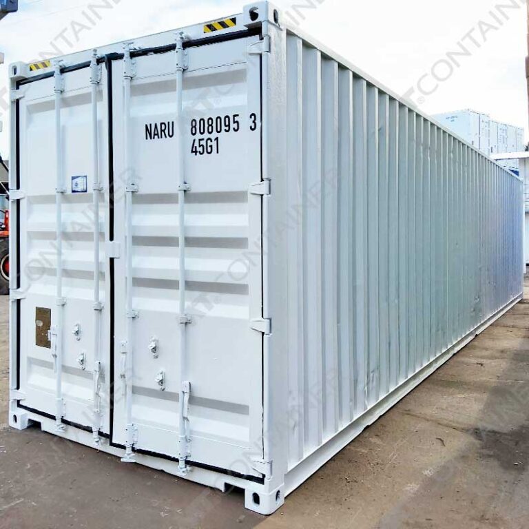 Weißer 40 Fuß High Cube Seecontainer NARU 808095 3, Blick auf die Tür