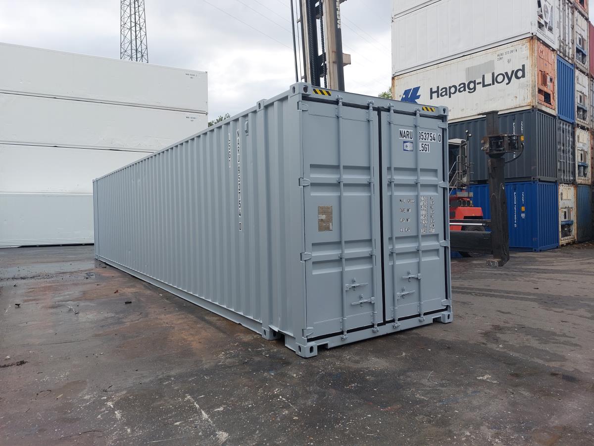 45 Fuß High Cube Seecontainer in hellgrau