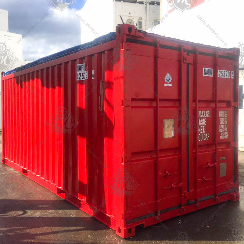 Ein roter 20-Fuß Open-Top Container, Modell NARU 425379-4.
