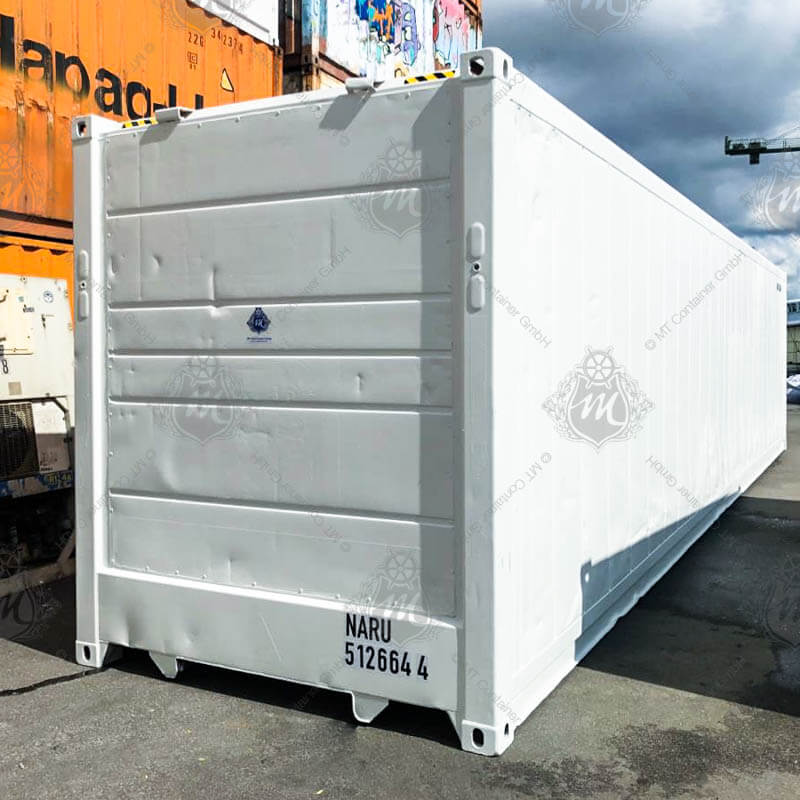 Weißer 40 Fuß HC Isoliercontainer mit eingesetzter Isolierwand, Markierung NARU 512664-4.