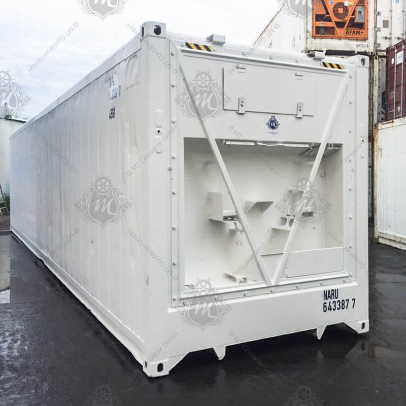Weißer 40 Fuß High Cube Isoliercontainer mit der Bezeichnung NARU 643387-7.