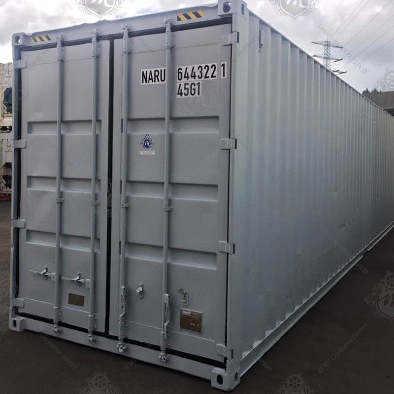 Ein grauer 40-Fuß High Cube Lagercontainer mit der Beschriftung "NARU 644322-1" befindet sich im Bild.