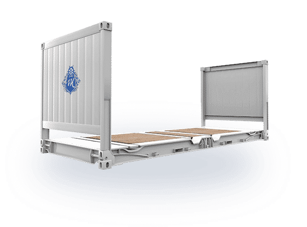 Ansicht eines Flatrack Containers mit MT Logo 