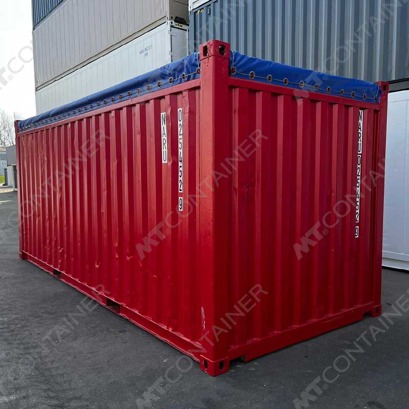 Roter 20 Fuß Open Top Container NARU 025452 9, Vorderansicht von außen
