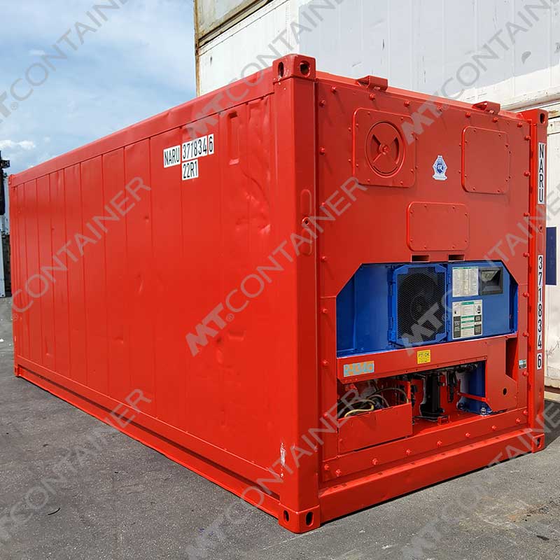 Roter 20 Fuß Kühlcontainer NARU 371834 6, Vorderansicht von außen