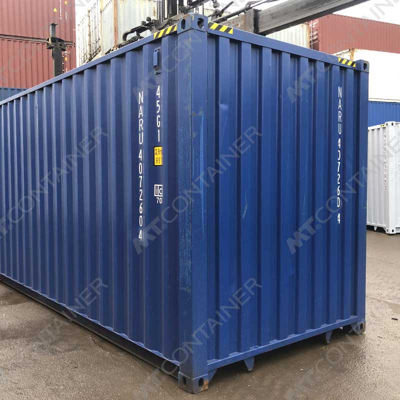 Blauer 40 Fuß High Cube Lagercontainer NARU 407260 4, Vorderansicht von außen links