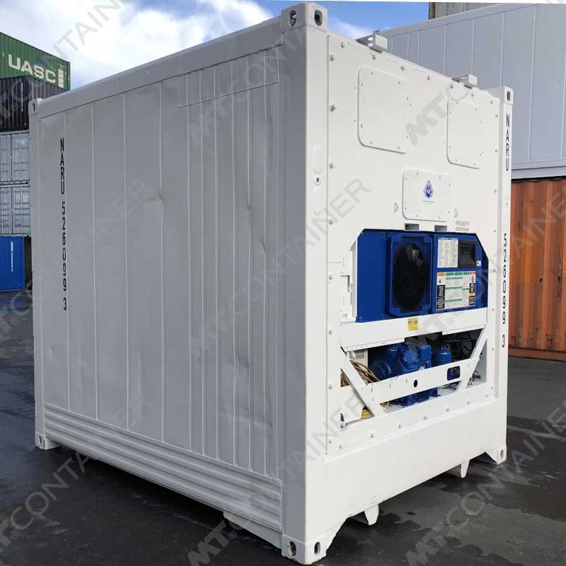 Weißer 10 Fuß High Cube Kühlcontainer NARU 526099 3, Vorderansicht von außen