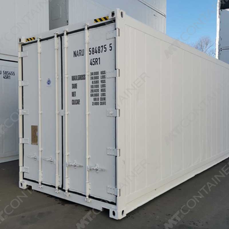 Weißer 40 Fuß High Cube Kühlcontainer NARU 584875 5, Rückansicht von außen rechts